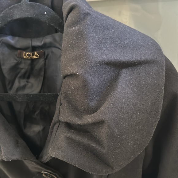 Black wool jacket. Fitted. Tie belt waist. Button up. - Picture 3 of 4